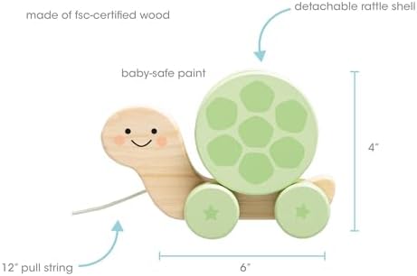 Pearhead Wooden Turtle Push and Pull Toy, Montessori Baby Walker Toy - Image 2
