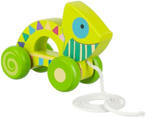 Orange Tree Toys: Pull Along: Chameleon - Wooden Toy, Colorful Wheeled Character, Encourage First Steps, FSC Certified, Toddler & Kids Ages 1+ by OrangeTreeToys