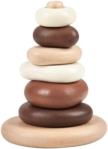 Montessori Eco-Friendly Wooden Stacking Pebbles – 7-Piece Natural Sequencing & Fine Motor Skills Toy for Early Childhood, Sensory Learning & STEM Play - Image 2