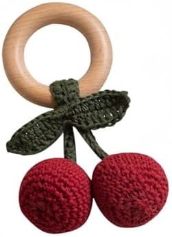 Wooden Baby Rattle Toys Stuffed Crochet Rattle with Teether Ring for Newborn Babies Fruit Wooden Teether Toy Infant Toddler Handcrafted Crochet Rattles Cute Shower Gifts for Boy and Girls by HALAAVAUVA