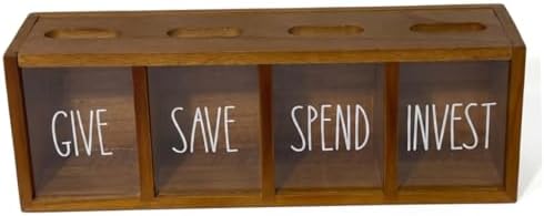 Save Spend Give Bank for Kids, 4-Slot Wall-Mounted Savings Box with Magnetic Lids, Visual Money Saving Box for Bedroom, Living Room, Laundry Room - Brown by Unknown