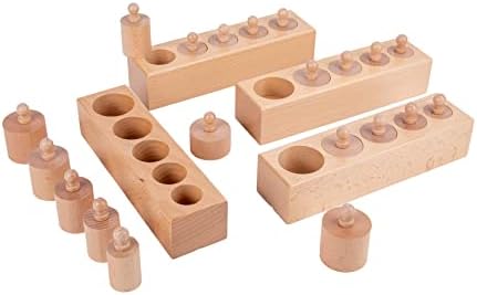 Adena Montessori Knobbed Cylinders Blocks Home Preschool 2 3 Years OldToys (Primary Color Knobbed Cylinders) - Image 5