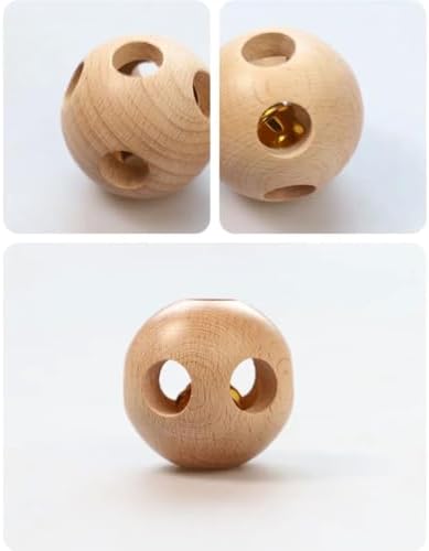 Montessori Wooden Bell Rattle Ball - Natural Beechwood Sensory Toy, Auditory & Tactile Development Ball with Bell - Image 3