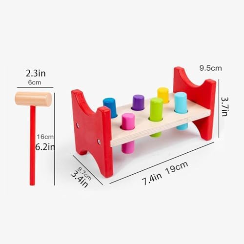Simhoa Wooden Pounding Bench Toy with Mallet, Rectangle 7.5 x 3.4 x 3.7 in, Fine Motor Skills Activity for Toddlers - Image 4
