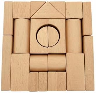 harayaa Wooden Building Blocks Educational Toy Set Building Stacking Blocks with Natural Beech Wood Rounded Corners for Open Ended Construction Suitable for by Unknown