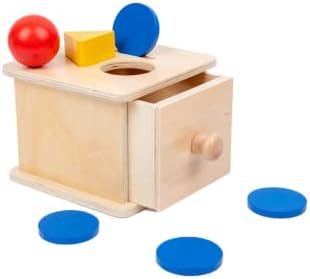 Adena Montessori Wooden Coin Box with Drawer Object Permanence 6-12 Months by AdenaMontessori