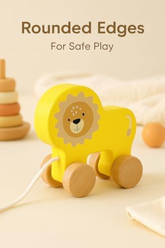 Wooden Pull Toy Push and Pull Lion Pull Along Walking Toy for Baby Toddler - Image 4