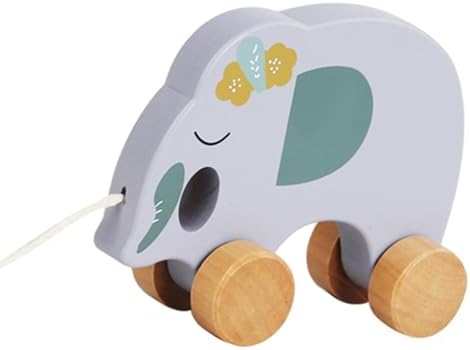 Wooden Pull Along Toy Pull Toy Birthday Gift Cute, Developmental Toy Wood Pulling Toy Wooden Wheel Animal Toy Boys Girls Kids, Elephant by TTETTZ