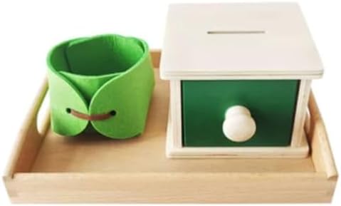 Montessori Coin Box & Practical Life Activity Set - Wooden Coin Drop Box, Savings Bank with Coins & Felt Cup by Unknown