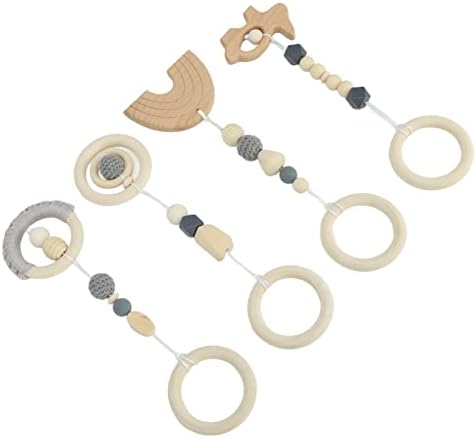 Baby Gym, 4Pcs Wooden Hanging Toys for Newborns, Play Gym Toys with Activity Nursing Rings for 0-6 Months (Gray) by Unknown