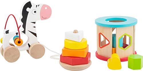 Small Foot Wooden Toys Motor Skills Toy Playset Collection with Pull-Along Zebra, Stacking Tower & Shape Sorting Games Designed for Children 12+ Months, Multi (11106) by SmallFootWoodenToys