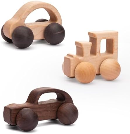 3PCS Wooden Baby Toys, Montessori Toys for Babies 0-6-12 Months, Baby Grasping Toys Push Car Toys for 1 Year Old Boy Birthday Gift,#3 by WOODENTEETHER