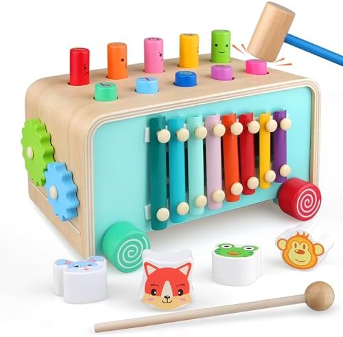 Montessori Baby Hammer Pounding Toy for Toddlers Boys Girls 2 3 4 Years Old, Educational Learning Toy Xylophone Color Shape Easter Basket Stuffers for Toddlers Valentine's Day Gift by LAAVII