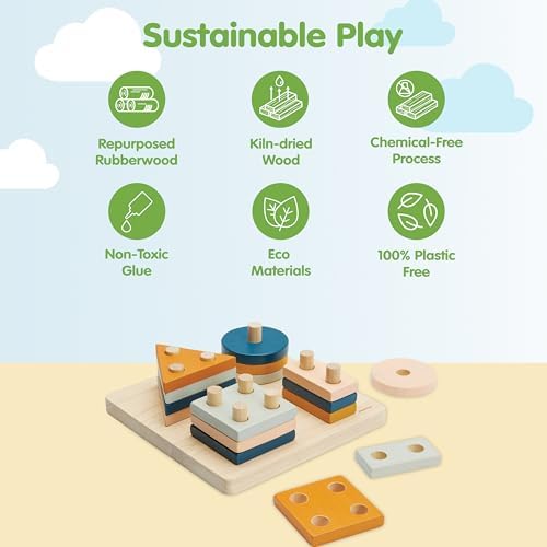 PlanToys® Geometric Sorting Board Orchard Shade, Montessori Kids Shape Toy - Image 3