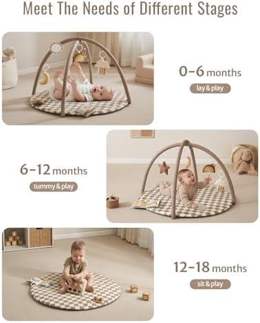 Blissful Diary Baby Play Gym Mat, Play Mat Activity Mat with 6 Detachable Toys for Stage-Based Sensory & Motor Skill Development, Easy to Install & Clean, Baby Essentials Gift, Brown Checkerboard - Image 4