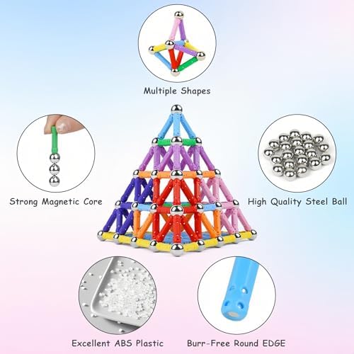 158Pcs Magnetic Building Sticks Blocks, Magnet Educational Toys STEM Toys Learning for Kids, 3D Construction Building Toy with Storage Bag - Image 3