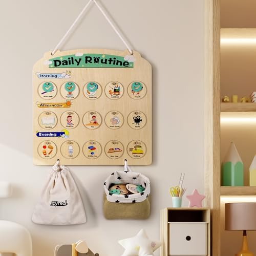 Wooden Visual Schedule for Kids 3-6 Year Old - Three Rows Hanging Daily Schedule Chart for Home & Classroom - Morning Bedtime Routine Chart Chore Reward Chart for Toddlers - Autism Learning Materials - Image 3