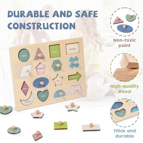 Adena Montessori 16-Piece Shape Peg Puzzle, 2-4y - Image 4