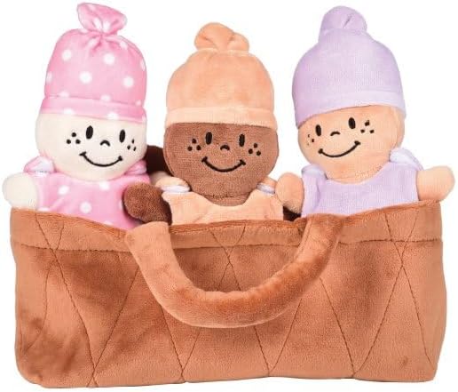 Creative Minds Basket of Babies with 3 Super Soft 9" Plush Doll Toys for Babies and Kids, Plush Multicultural Sensory Babies Toy Set with Basket, Orange, Purple, Pink - Image 2