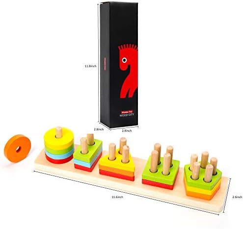 WOOD CITY Montessori Wooden Shape Sorter & Stacking Blocks, Sensory Toddler Toys for Early Learning, Fine Motor Skill Development, Birthday Gift Set for Toddler Boys and Girls - Image 6
