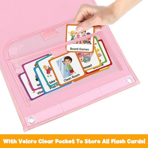 Large Visual Schedule for Kids Chore Reward Chart,Bedtime Routine Chart for Toddlers,Double Side Schedule Board with 109 Cards for Home School Planner,Autism Learning Materials (Pink) - Image 5