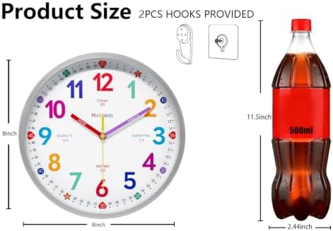 Colorful 8” Silent Learning Teaching Wall Clock for Kids Classroom - Image 3