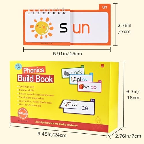 Goldge 36 Double-Sided Phonics Flash Cards, Word Family Build Book - Image 2