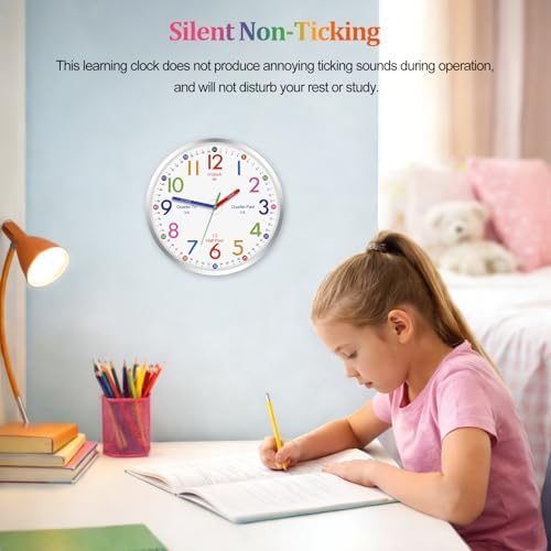 JoFomp Telling Time Teaching Clock, 8 Inch Illuminated Wall Clock for Kids Bedroom, LED Wall Clocks Battery Operated, Silent Learning Clock for Kids, Teachers & Classroom, Light Sensor - Auto Lighting - Image 4
