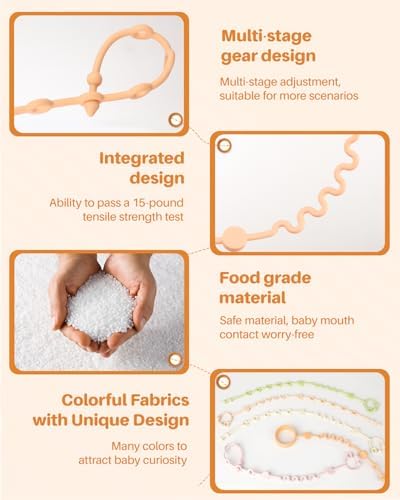 LittleHugs Toy Straps for Baby, 5pcs Adjustable Toy Holder for Stroller Accessories, Silicone Tether Pacifier Clip, No Throw Travel Essential Leash for High Chair, Car Seat (5 Pack Macaron) - Image 6