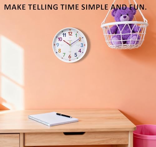 10 Inch Classroom Clock for Kids Learning, Learning Wall Clock, Wall Clocks Battery Operated Teaching Silent Analog Clocks for Bedroom Classroom Decor Homeschool Supplies, White - Image 2