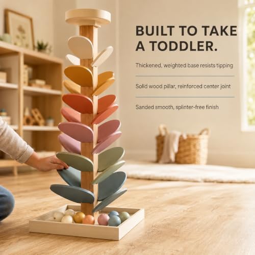 Nolia Wooden Marble Run Music Tree, Montessori Ball Drop Toy for Toddlers and Kids - 3 Glow in the Dark Marbles, 12 Large 1.4 Inch Wooden Balls, 25 Inch Musical Marble Tree, Ages 3+ - Image 5