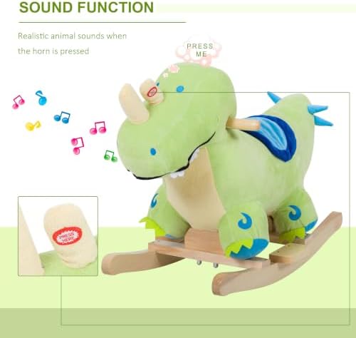 Qaba Kids Plush Ride-On Rocking Horse Toy Dinosaur Ride on Rocker Green - Image 4