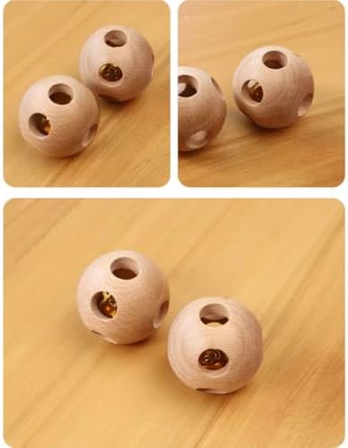 Montessori Wooden Bell Rattle Ball - Natural Beechwood Sensory Toy, Auditory & Tactile Development Ball with Bell - Image 5