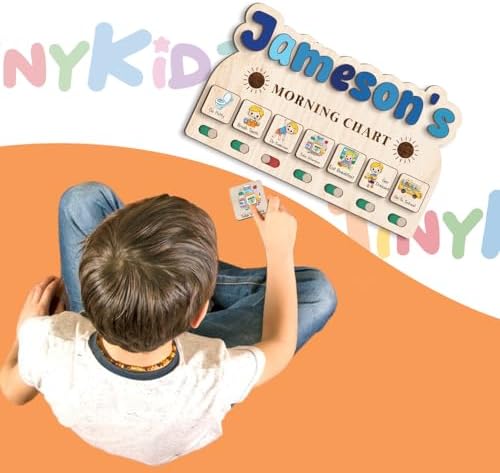 TinyKidz Wooden Morning Routine Chart, Visual Schedule for Toddlers, Wall Art, Rectangular, 13 x 8 inches, Minimalist, Education, Bedroom, Nursery - Image 2