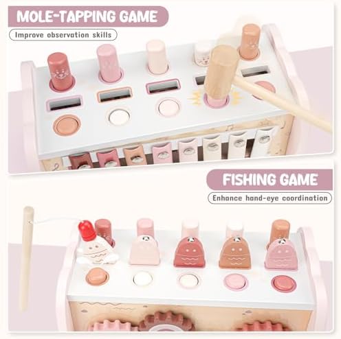 Joyreal Pink Wooden Montessori Toys for 1 Year Old Hammering Pounding Toys - Image 3
