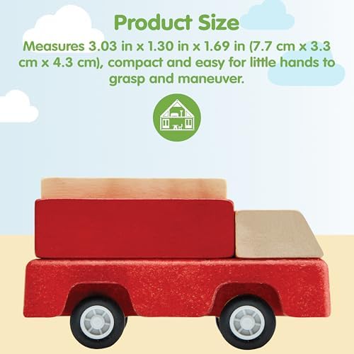 PlanToys® Fire Truck Wooden Montessori Vehicle Kids Indoor Outdoor Play Toy - Image 2