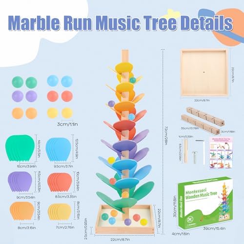 Marble Run Wooden Music Tree Montessori Toys Marble Runs for Kids 4-8 - Image 2