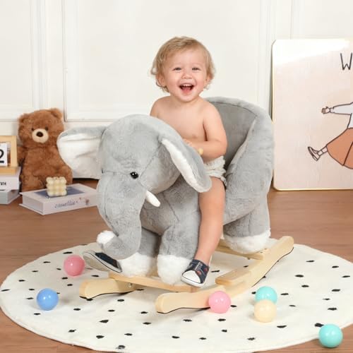 Elephant Rocking Horse with Sound and Music for Ages 12-36 Months, Grey - Image 2
