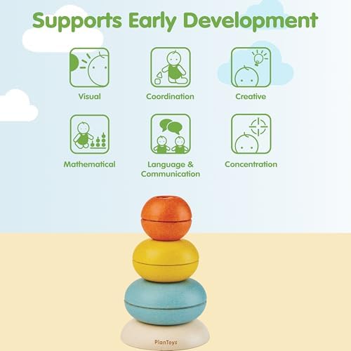 PlanToys® Stacking Cups Ring Wooden Montessori Size Colour Sorting Kids Toy - Image 4