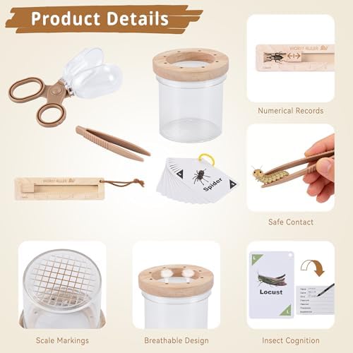 Wooden Bug Catching Kit for Kids - 10 PCS Outdoor Exploration Set with Bug Habitat, Magnifying Glass, Bug Container &Other Adventure Kit —STEM Educational Toy for Boys & Girls Ages 4-8 - Image 4
