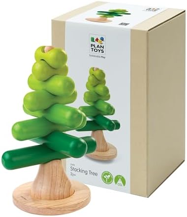 PlanToys® Montessori Wooden Tree Stacking Toy, Color Sorting Kids Playset by PlanToys