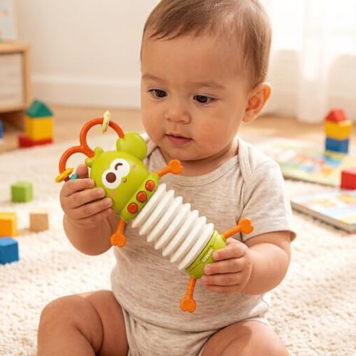 Montessori Sensory Toy, Musical Toys for Toddlers 1-3, Toddler Teething Relief, Lobster Baby Accordion Silicone Pulling Toy Rattles for Babies 6-12 Months - Image 6