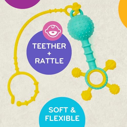 Mobi Gumlii Sensory Teether Toy - Rattle Baby Teething Toy, Food Grade Silicone Newborn Baby Sensory Teether, BPA and Phthalate Free - for 0-6 Months Newborns - Image 4