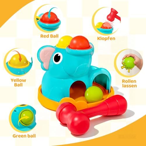 DQMOON Montessori Toys for 1 Year Old - Elephant Hammering Pounding Toy - Educational Toddler Activities for 1 2 3 Year Old Boy&Girl Christmas Birthday Gifts - Image 3
