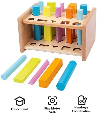 Montessori Toys for 1 2 3 Years Old Wooden 3D Shape Matching Toys,Wooden Posting Stand Montessori Color Sorting Sticks Game-Cognitive Shapes Colors,Educational Sensory Toy for Boys Girls Gift（15 Pcs） - Image 6