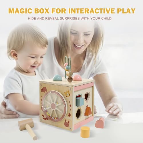 Wooden Activity Cube for 1 Year Old | 7-in-1,Montessori Baby Toys,Educational Toy for Toddlers, First Birthday Gift for Toddlers - Image 4