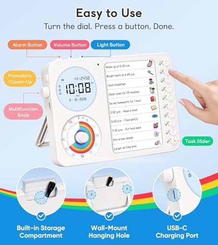 3-in-1 Visual Timer & ADHD Tool for Kids – ADHD Task Timer for Adults with Visual Schedule, Chore Chart & Planning Board for Home, School, Classroom, Work (White) - Image 6