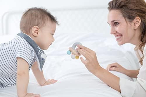 PlanToys Wooden Bell Rattle and Teether Toy (5250) | Pastel Color Collection |Sustainably Made from Rubberwood and Non-Toxic Paints and Dyes - Image 2