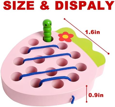 Wooden Lacing Toys for Kids,Strawberry Threading Learning Fine Motor Skills,Montessori Sensory Educational Wooden Pattern Block Puzzle Travel Gift for 3 Years Old Baby Boys Girls - Image 2