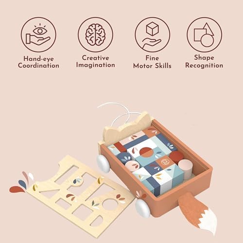 SPEEDY MONKEY Wooden Fox Blocks Cart | 24-Block Wagon Pull Toy Kids Gift - Image 6